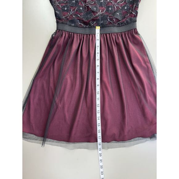VTG Y2K Womens Lace Tulle Dress 3 Burgundy Black Whimsigoth Mall Goth Fairycore - Picture 8 of 14